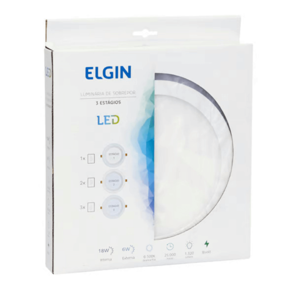 LUMINÁRIA LED SOBREPOR 3 ESTAGIOS 12W/6W 6500K ELGIN - Imagem 5